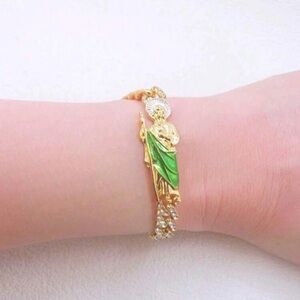 Gold and Green Saint Charm Bracelet